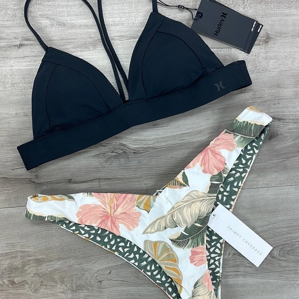 ☀️HURLEY☀️ QUICK DRY BRALETTE SURF TOP TROPIC COAST SKIMPY Reversible bikini